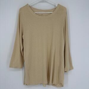J Jill Tee Womens LARGE Pima Cotton Lagenlook Casual Striped Yellow Summer Top